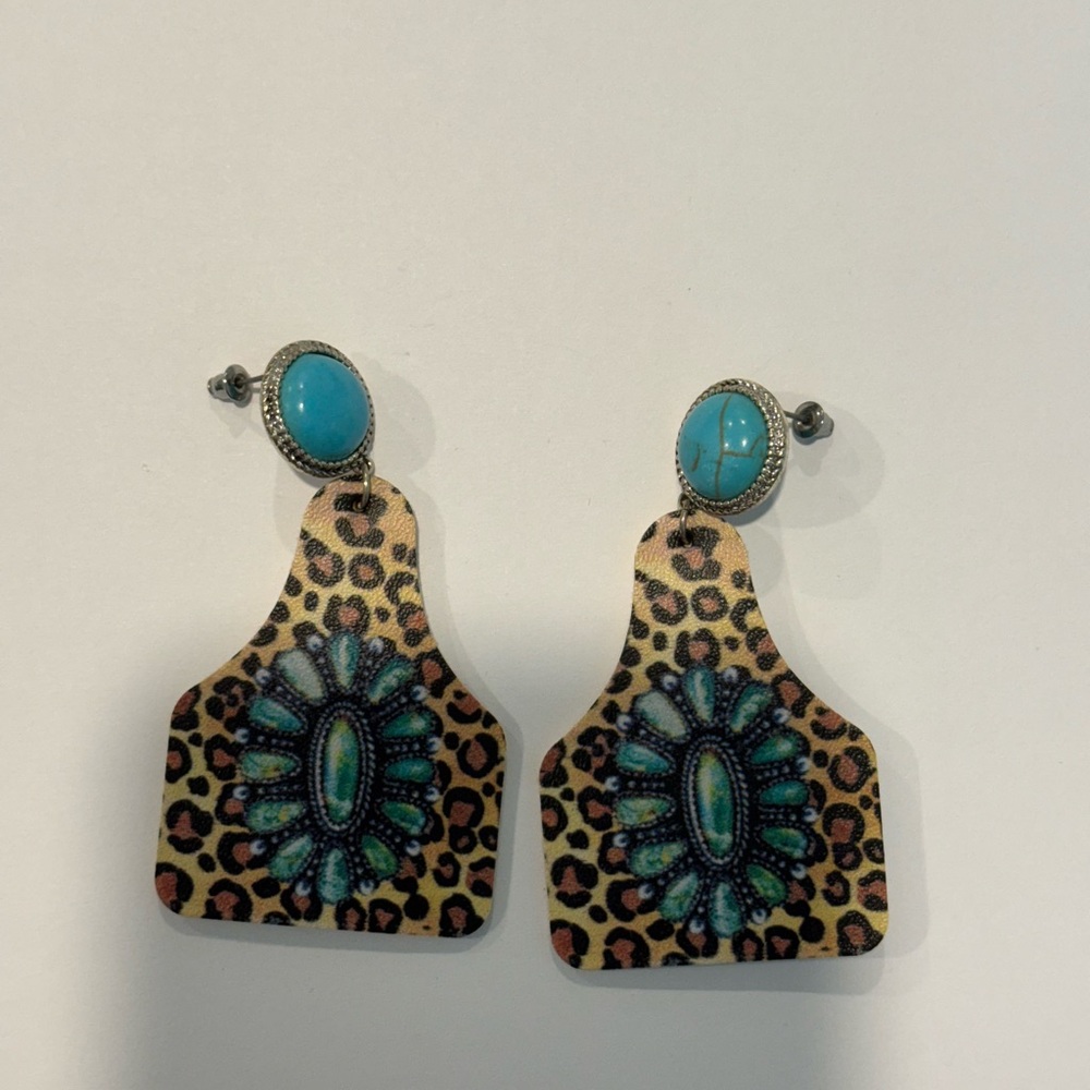Cheetah print and turquoise earrings